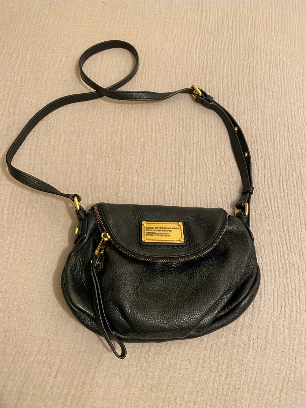 Marc by Marc Jacob’s Black Leather Crossbody Shoulder Bag with Gold Hardware
